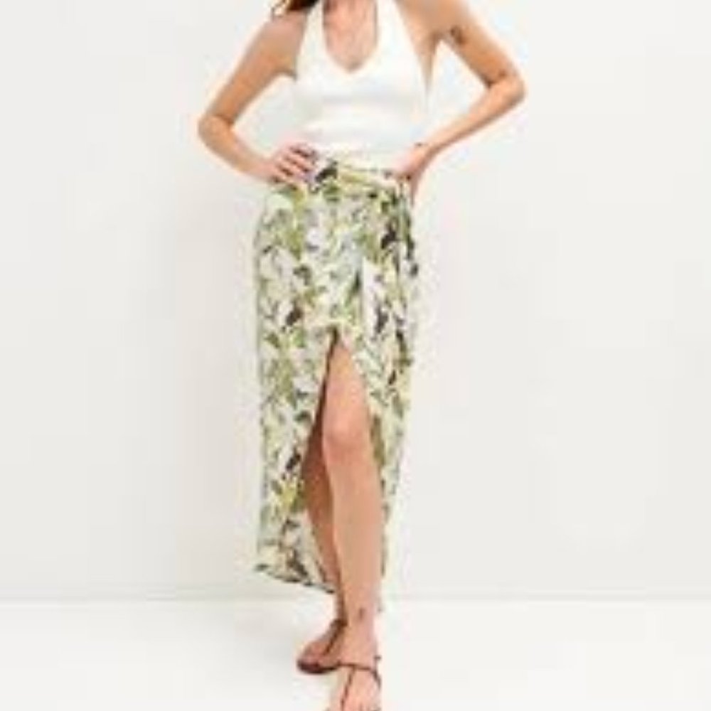 Reformation Floral Maxi Skirt in Green and White